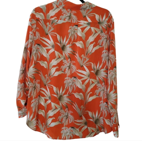 Tommy Bahama Womens 100% Silk Floral Top Orange Button down Large - Picture 2 of 6